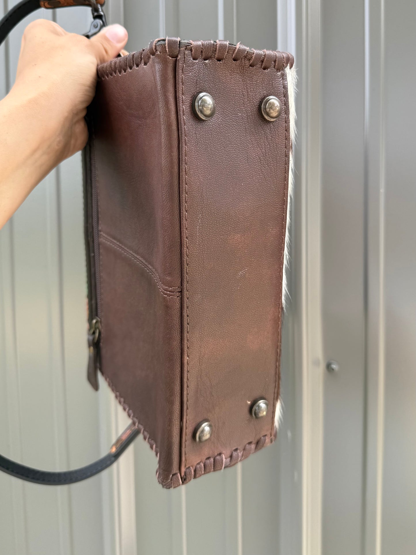 Red Flower Tooled Genuine Cowhide Purse