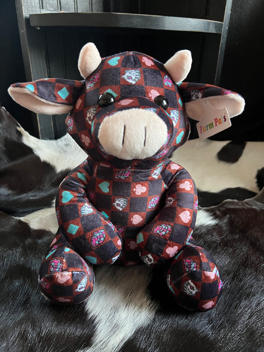 Western Check Sitting Cow Plushie