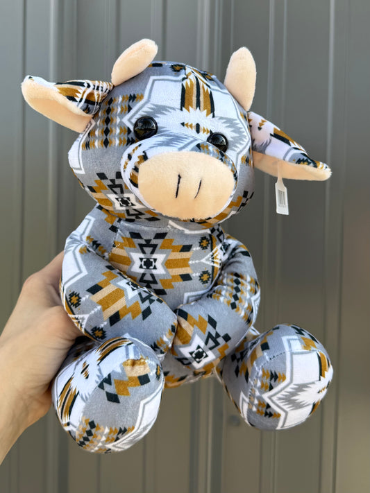 Gold and Gray Aztec Sitting Cow Plushie