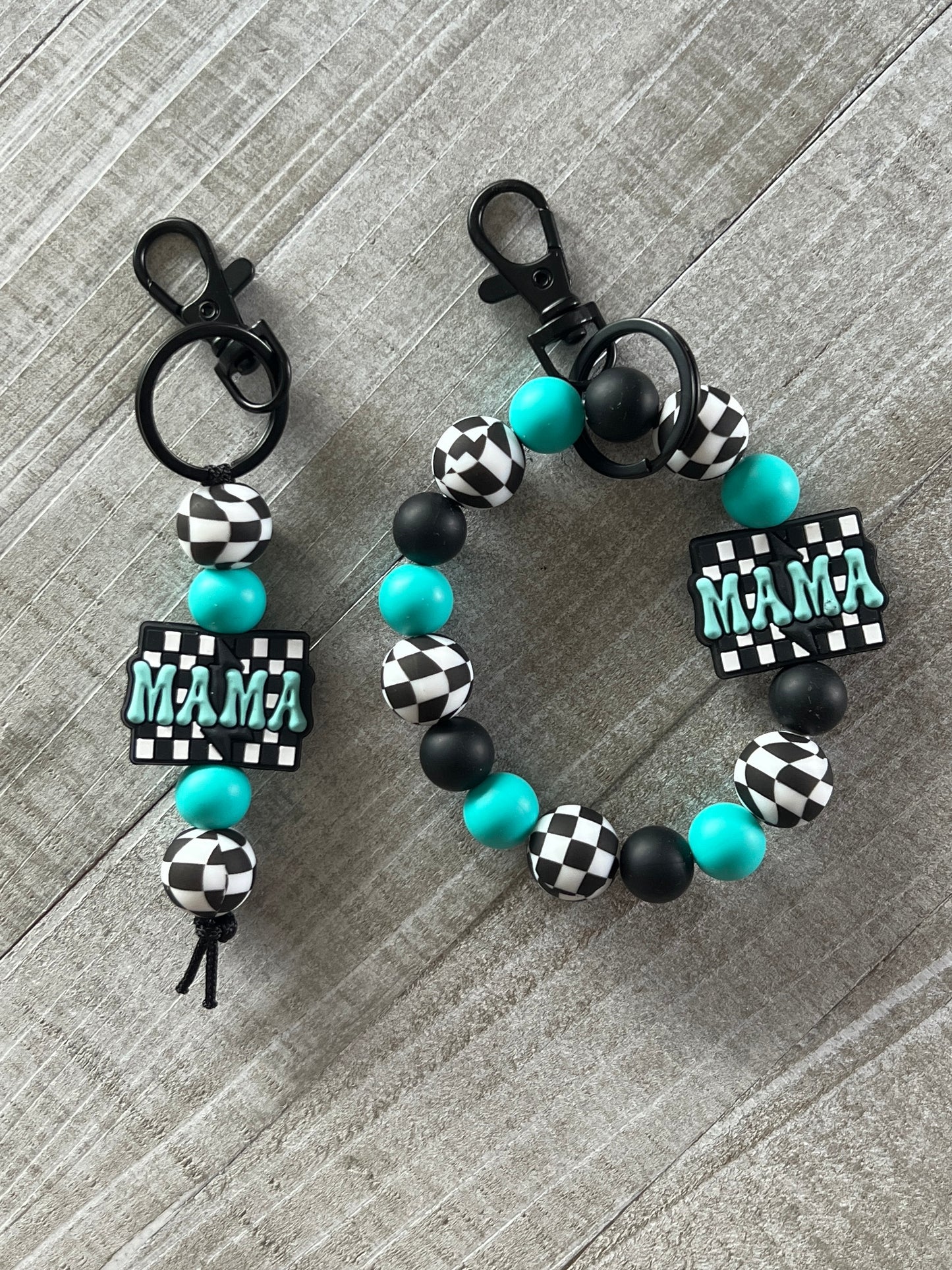 Checkered Mama Turquoise Keychain Set