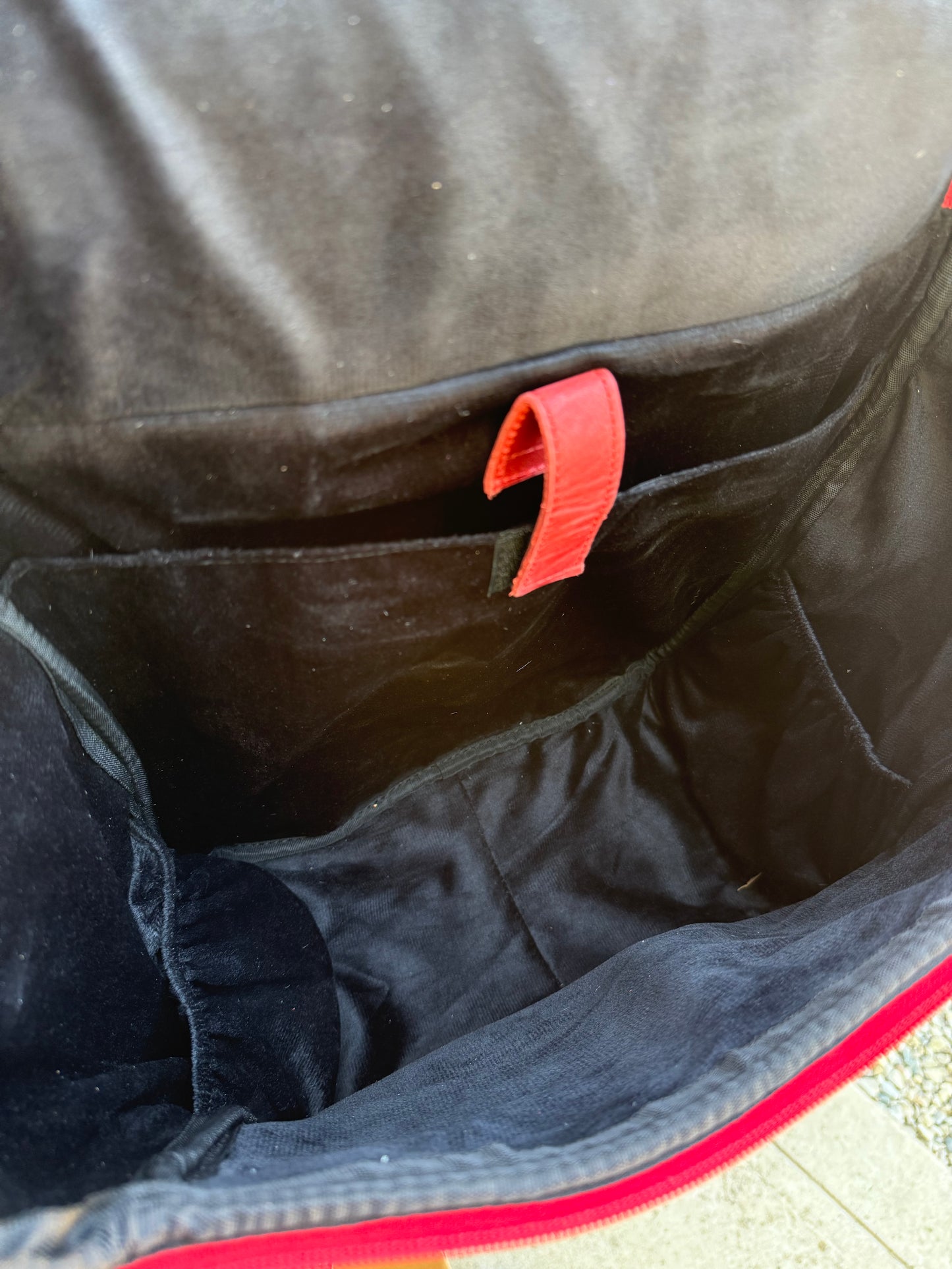 Red Leather Black Cowhide Backpack / Diaper Bag