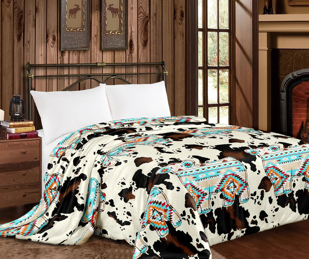 Show Cow Aztec Thicker Style Queen Blanket