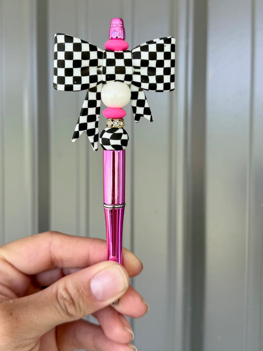 Pink Checkered Big Bow Pen