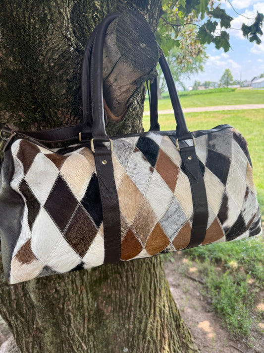 Large Cowhide Diamond Duffel Bag