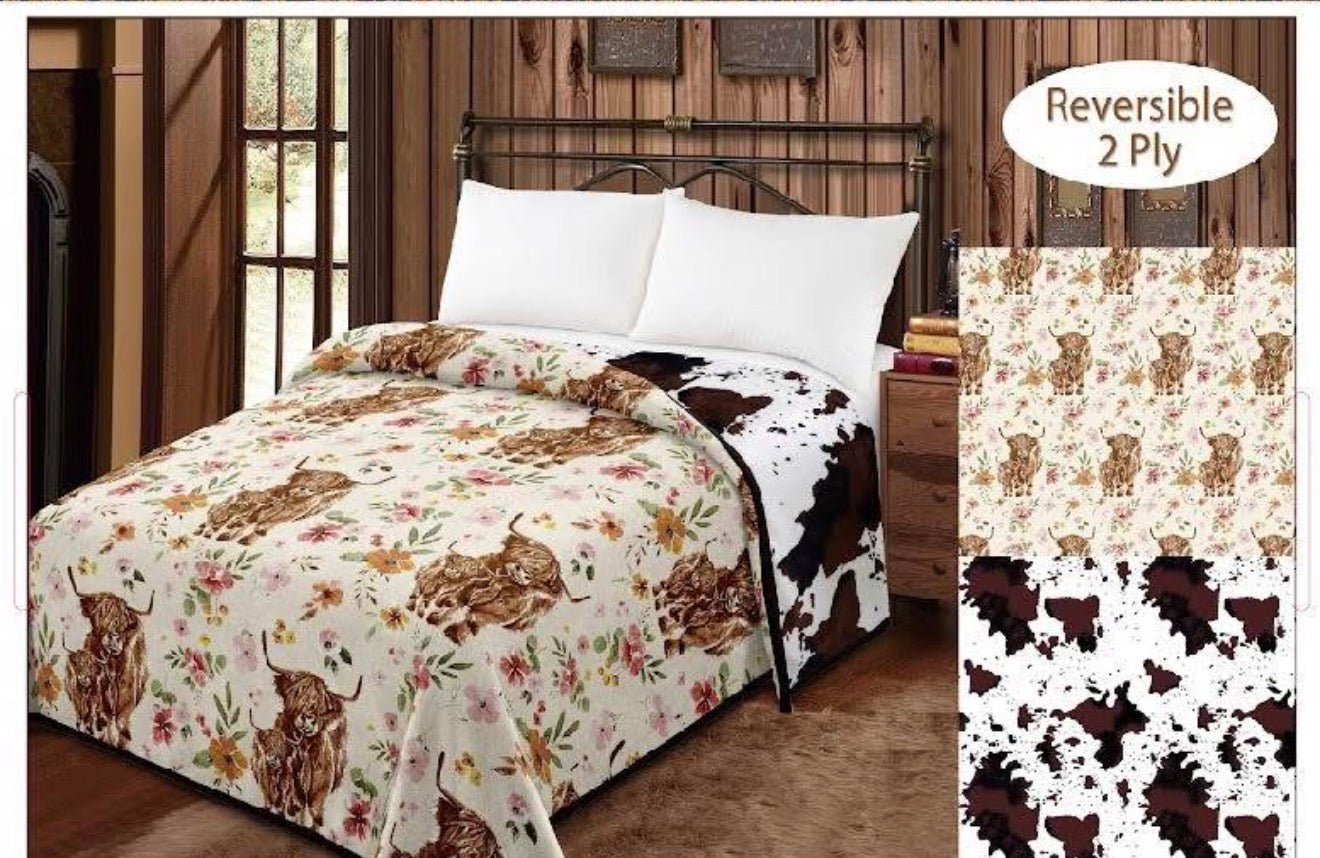 Reversible Highland Brown Cowhide Blanket