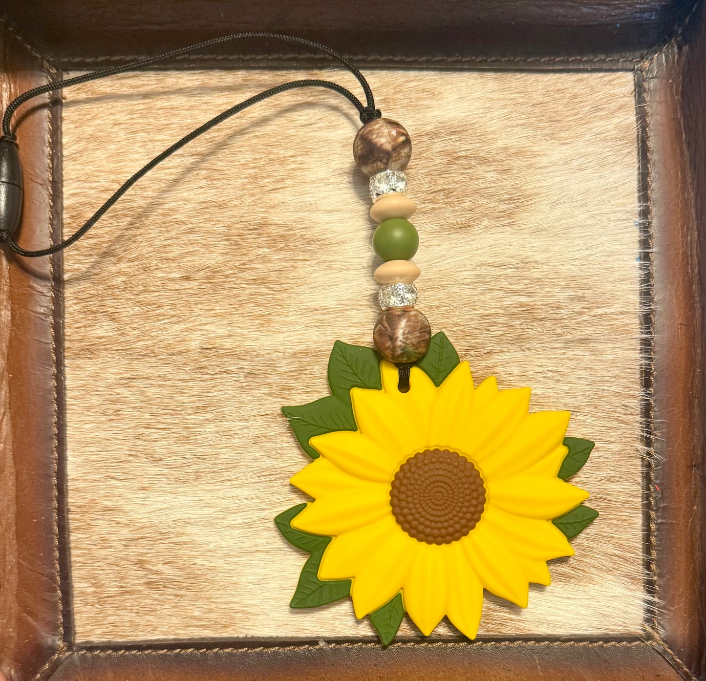 Green Camo Sunflower Car Dangle