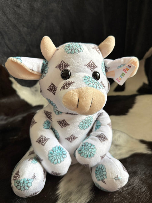 Western Turquoise Concho Sitting Cow Plushie