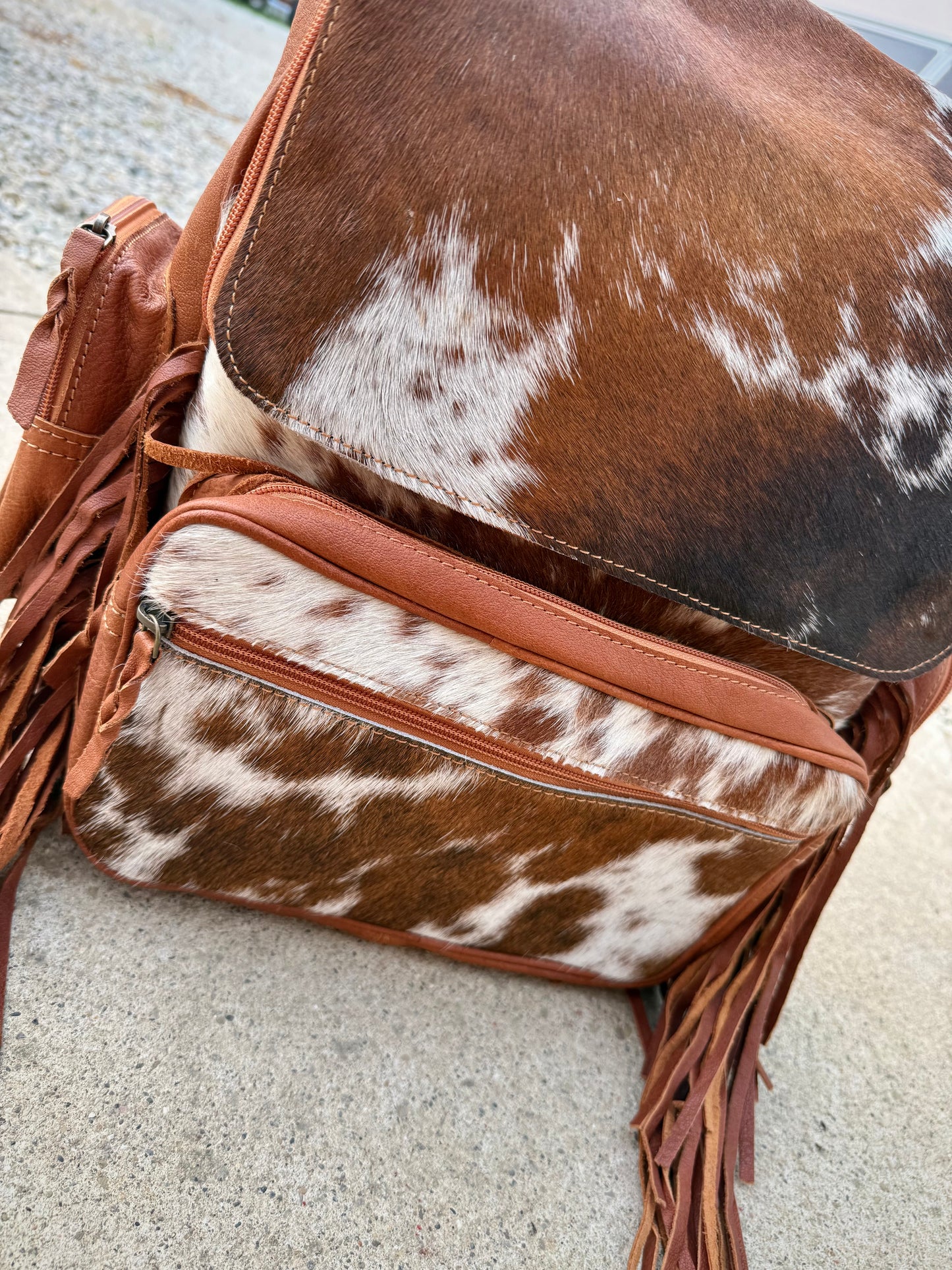 Brown Leather Cowhide Backpack / Diaper Bag