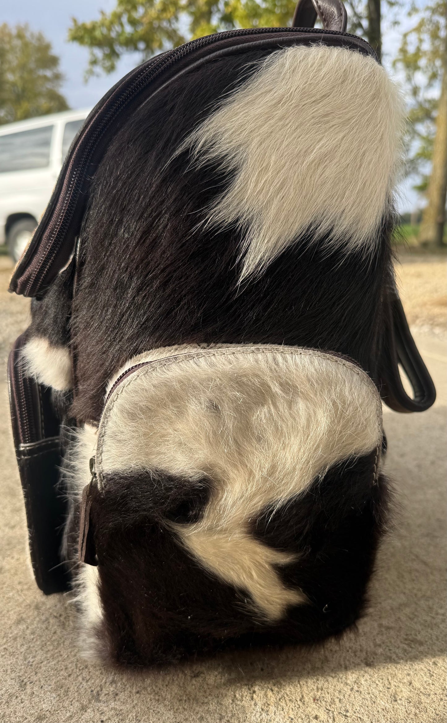 Turquoise Accent Tooled Leather Black Cowhide Backpack / Diaper Bag