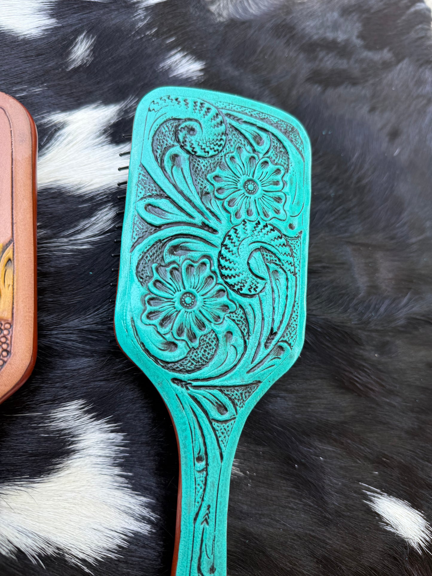 Tooled Leather Hair Brush