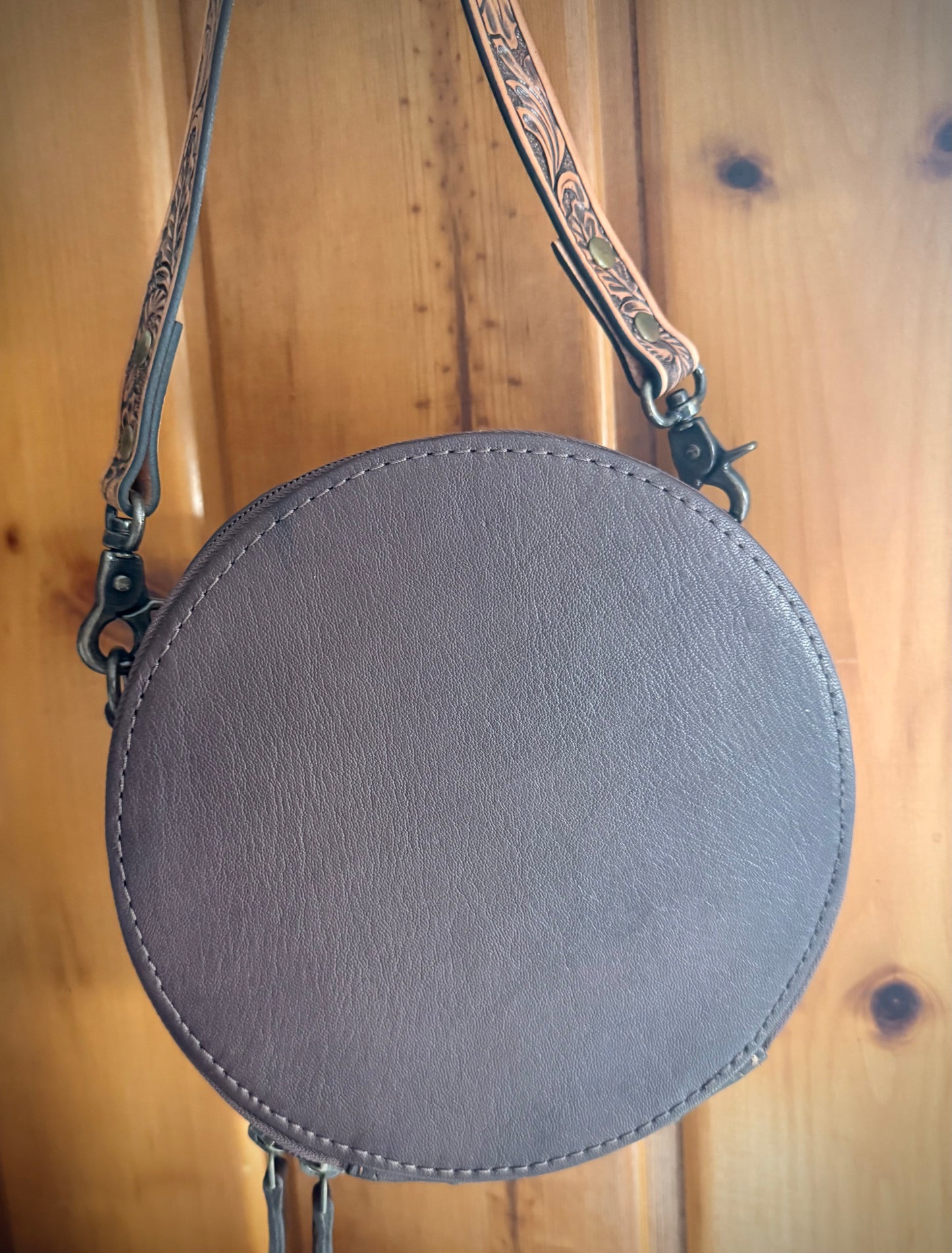 Tooled Leather and Canteen Crossbody Purse