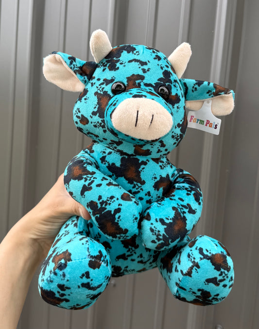 Turquoise Cowhide Sitting Cow Plushie