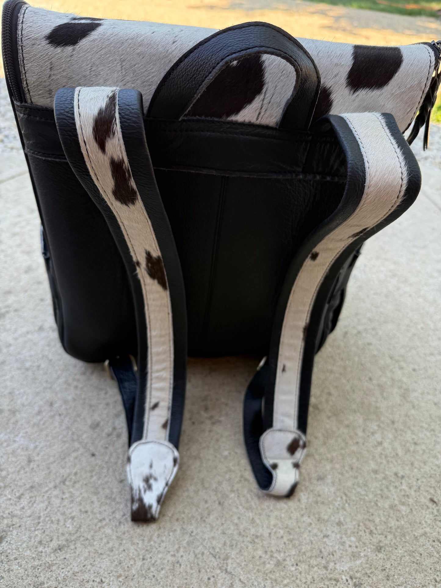 Black Leather Black & White Cowhide Backpack / Diaper Bag