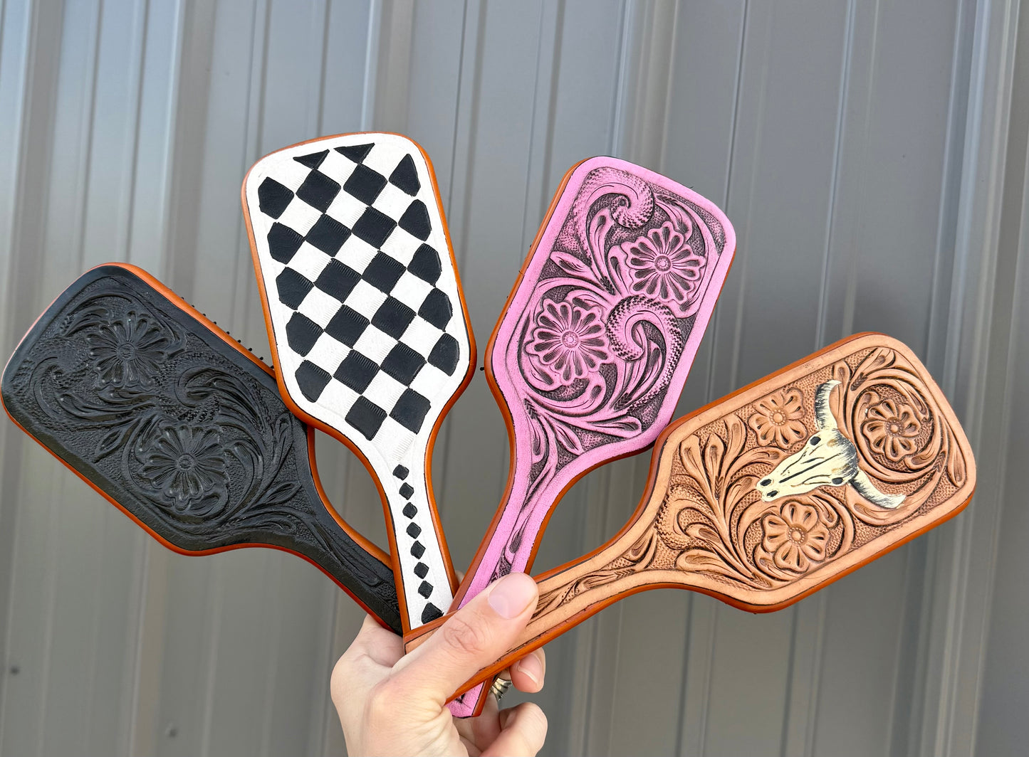 Tooled Leather Hair Brush