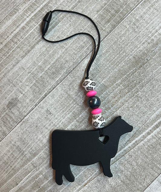 Black Cow Car Pink Aztec Dangle