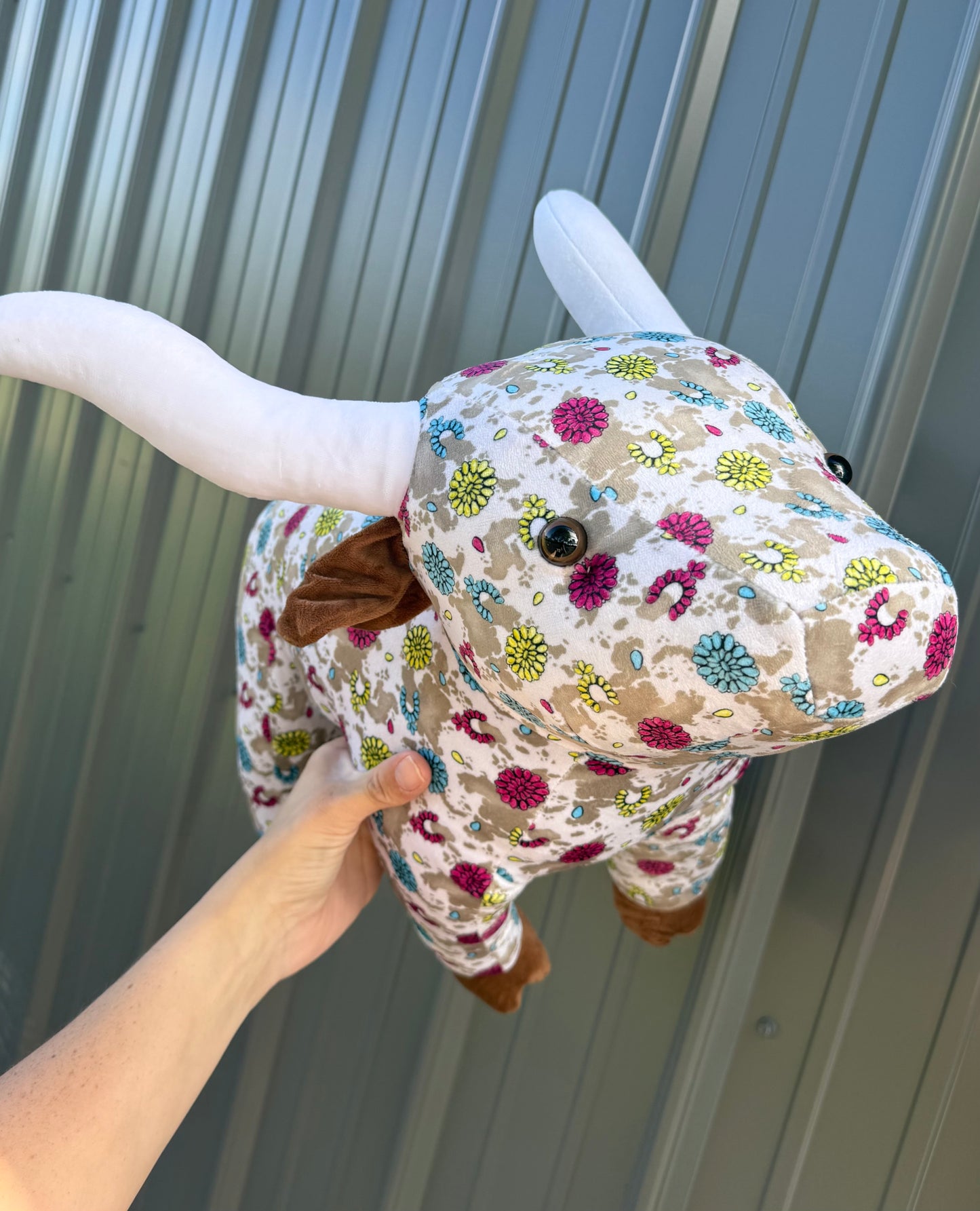 Large Plushie Beige Cowhide Concho Long Horn Plushie