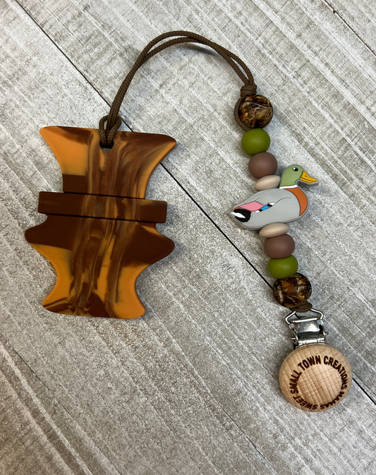 Wood Grain Duck Call Mallard Teether Clip