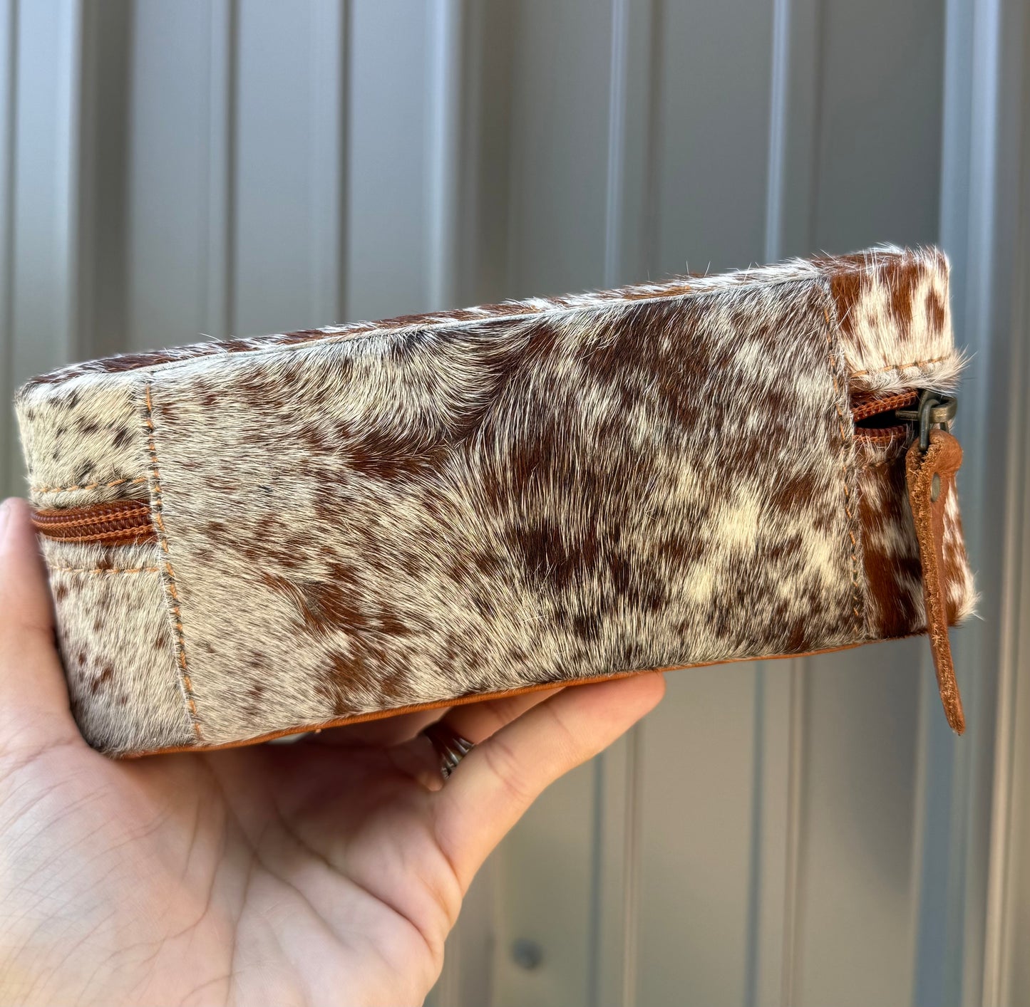 Brown Speckled Cowhide Rectangle Jewelry Zipper Box
