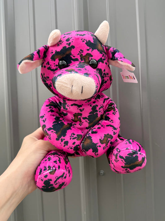 Pink Cowhide Sitting Cow Plushie