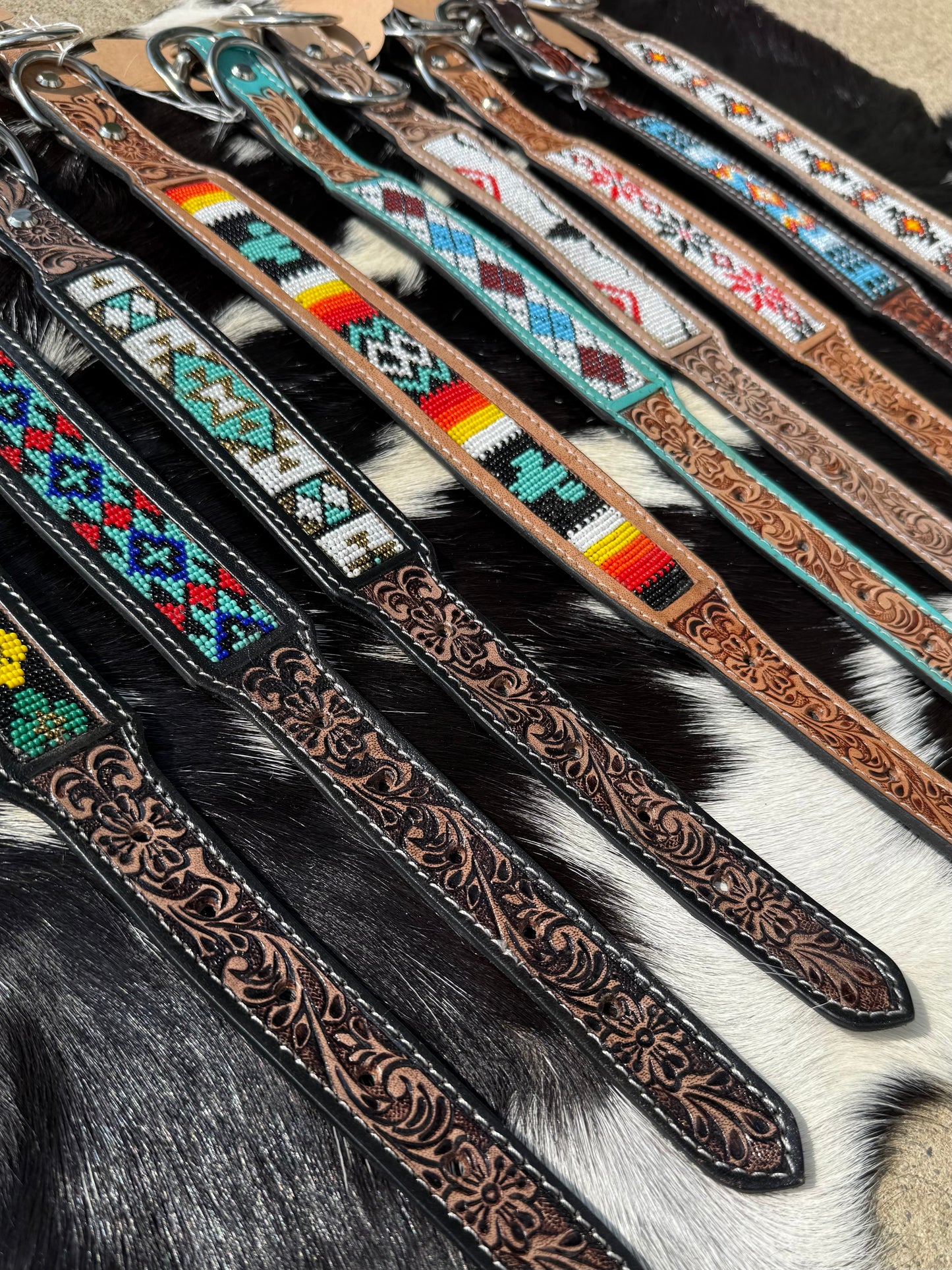 Western Genuine Leather Beaded Dog Collar