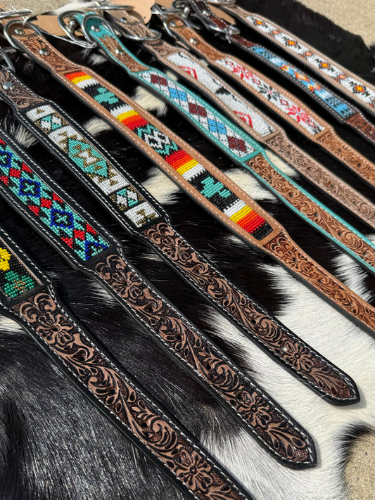 Western Genuine Leather Beaded Dog Collar