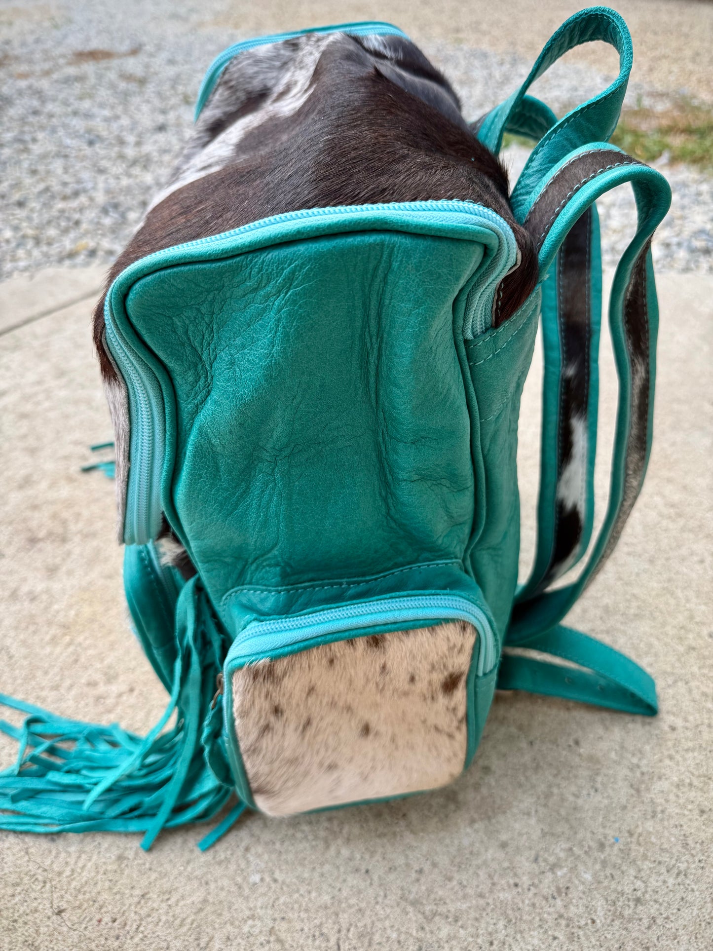 Turquoise Leather Cowhide Backpack / Diaper Bag