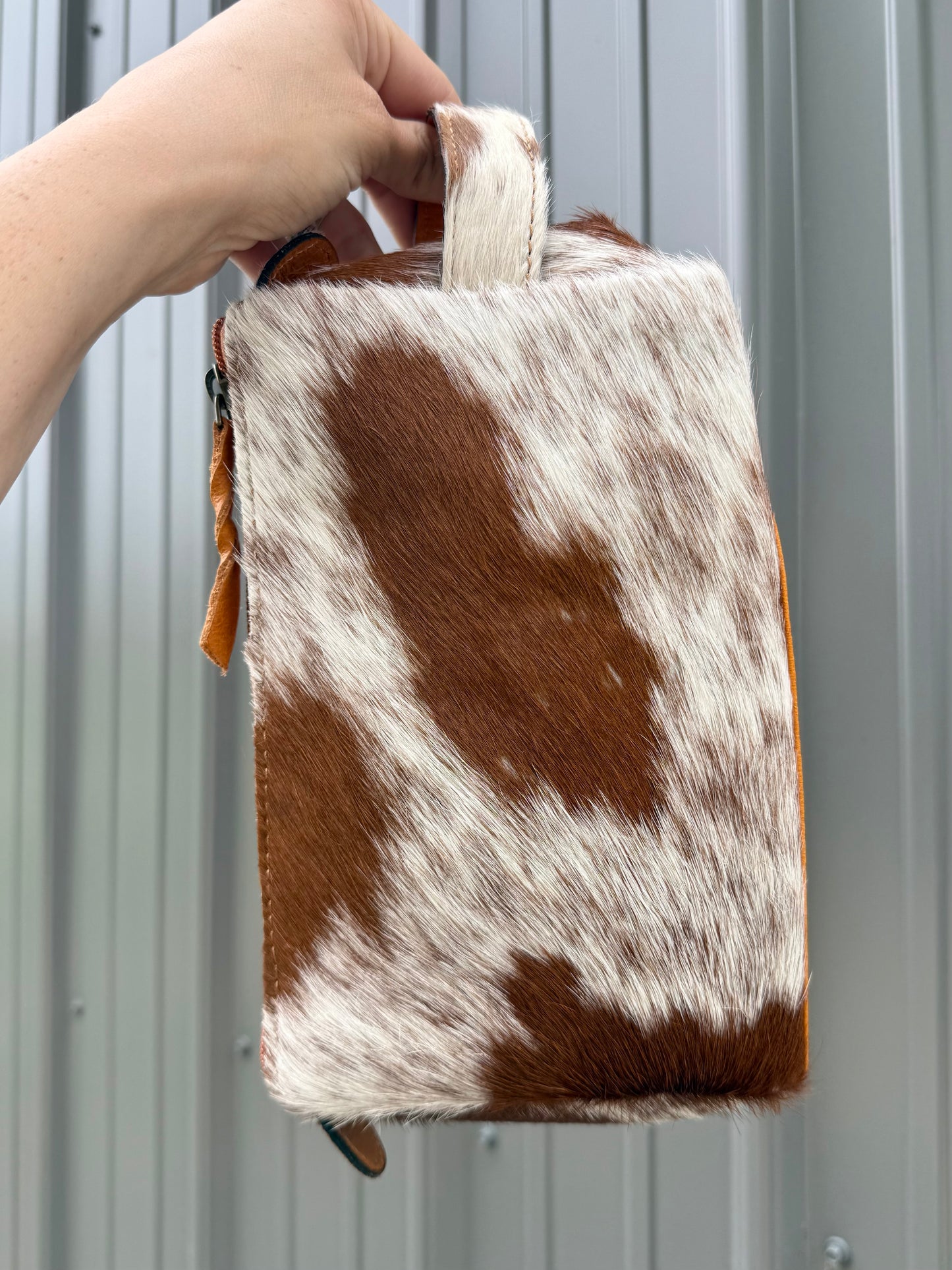 Brown Cowhide Makeup Cosmetic Bag