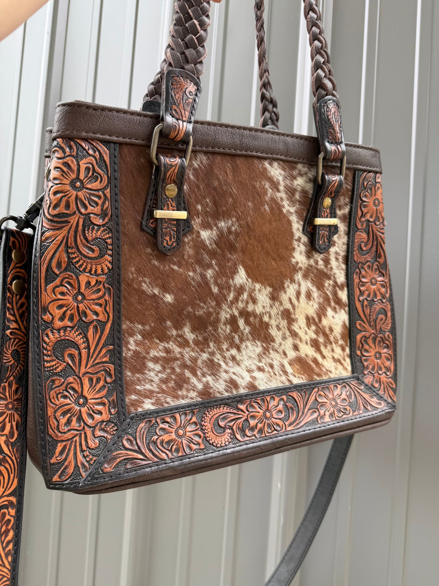 Tooled Genuine Cowhide Purse with Crossbody