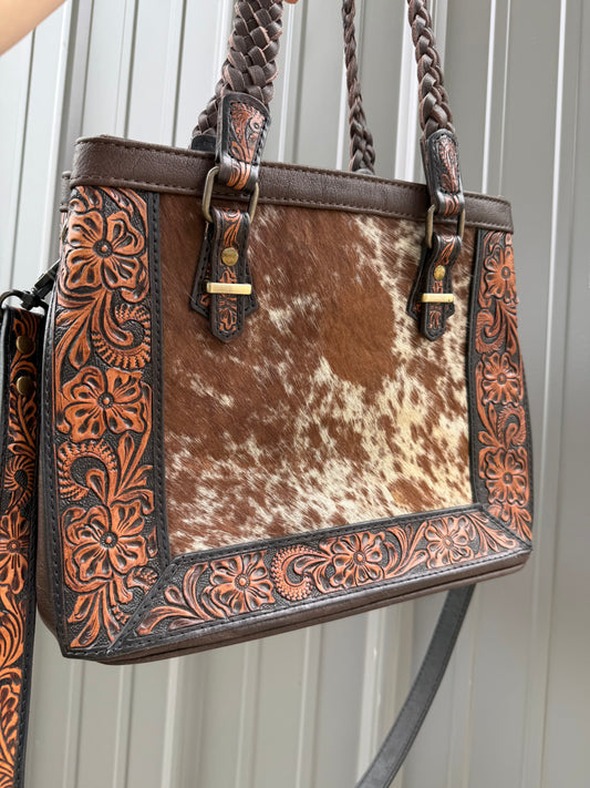 Tooled Genuine Cowhide Purse with Crossbody