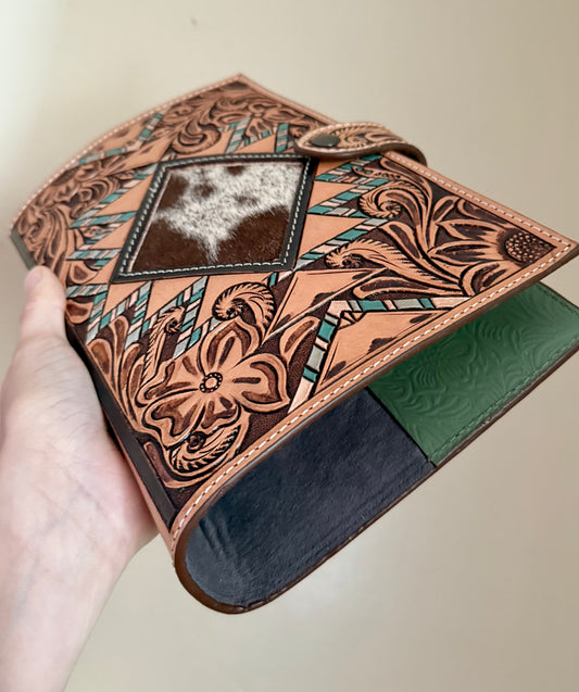 Diamond Cowhide Tooled Leather Bible Cover
