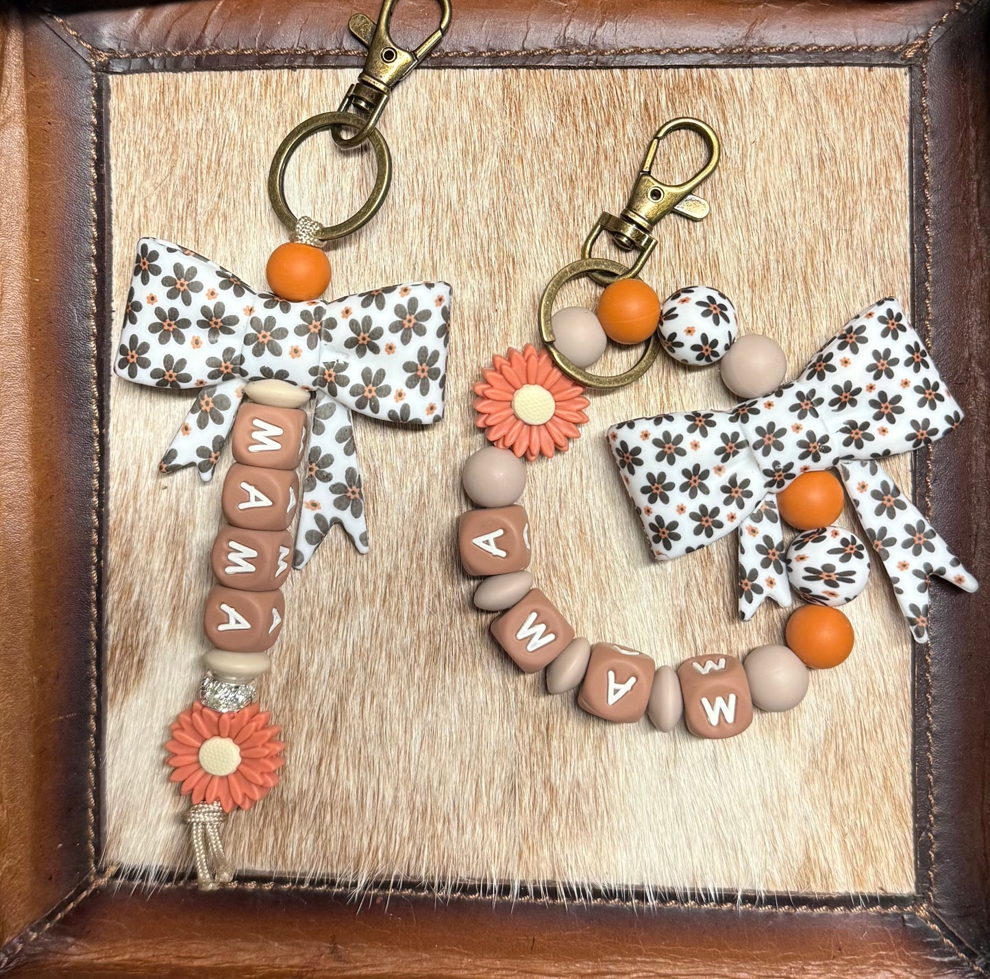 Fall Black and Orange Bow Floral Keychian Set