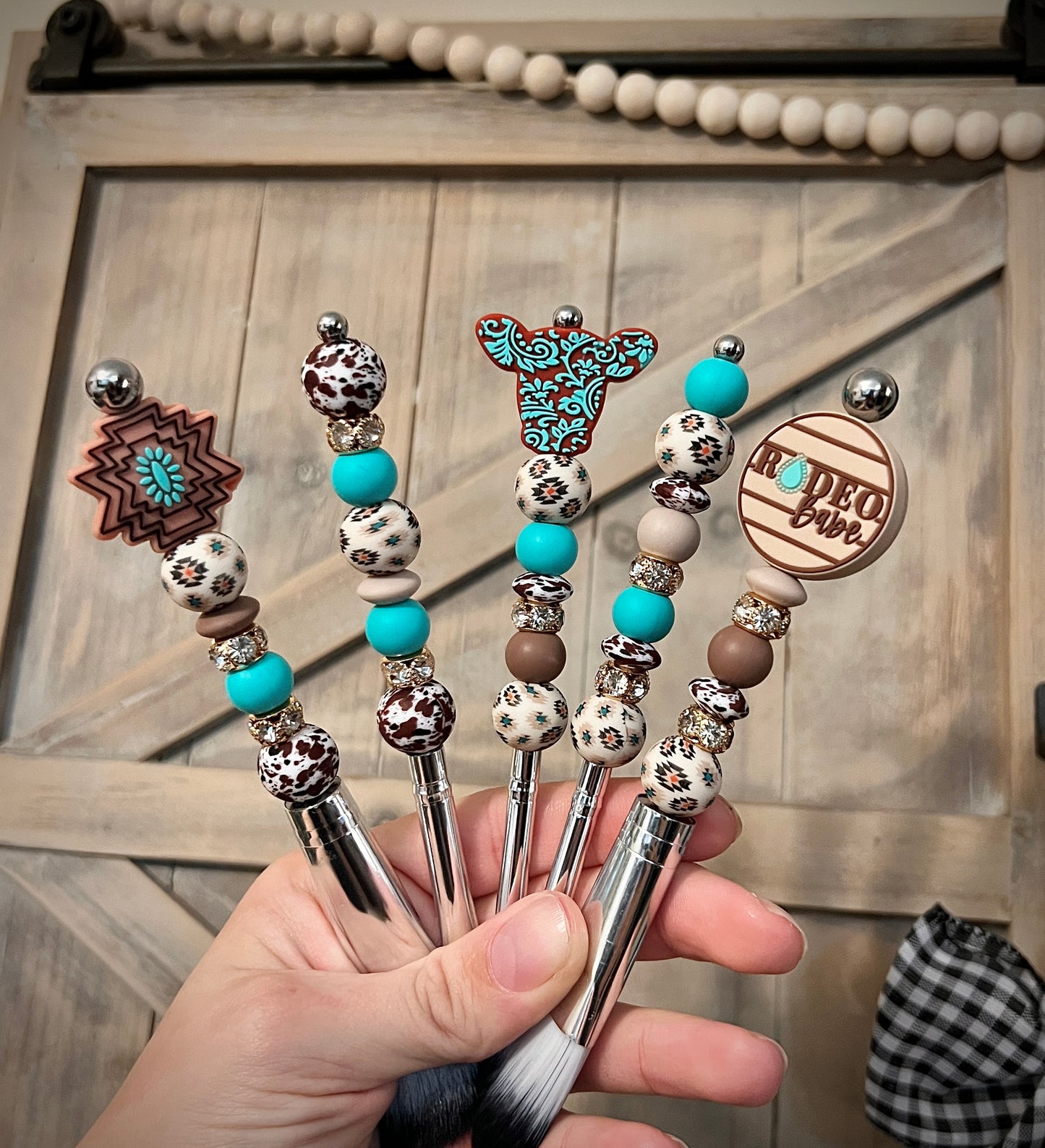 Turquoise Beige Aztec Makeup Brushes