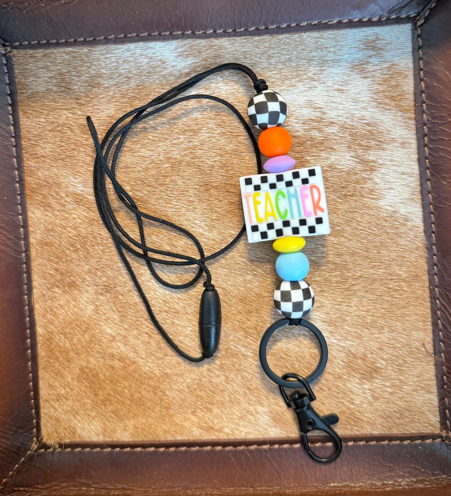 Neon Checkered Teacher Lanyard