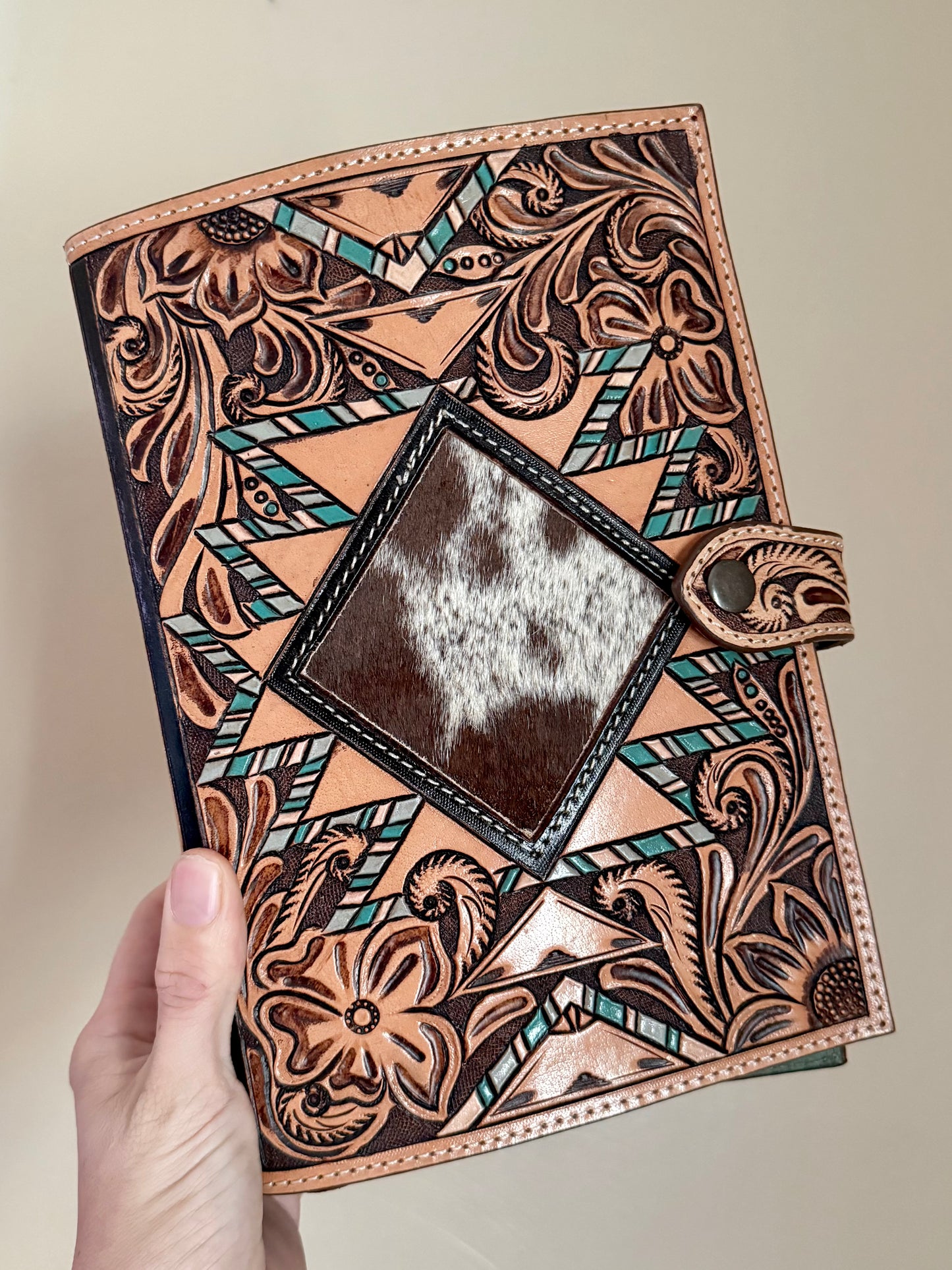 Diamond Cowhide Tooled Leather Bible Cover