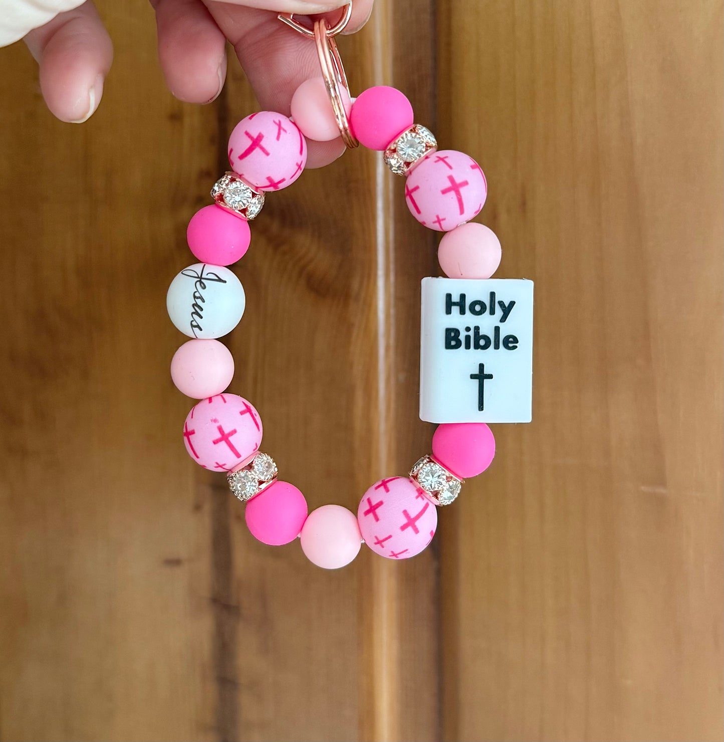 Pink Cross White Bible Wristlet