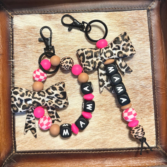 Mama pink Checkered Cheetah Bow Hot Pink Checkered