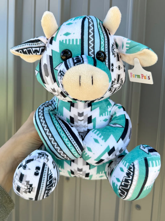 Turquoise Aztec Sitting Cow Plushie