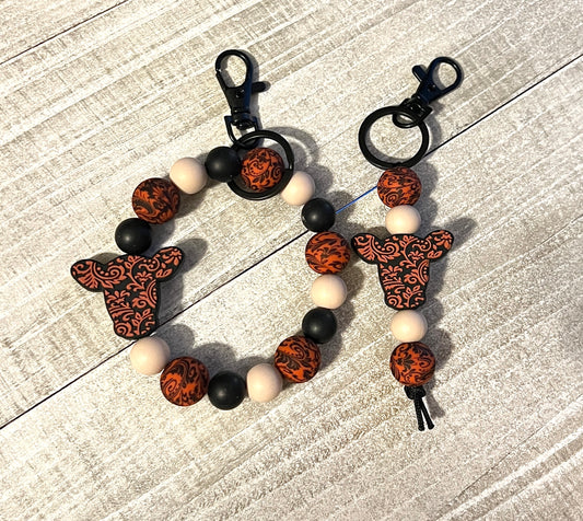 Tooled Leather Cow Keychain Set