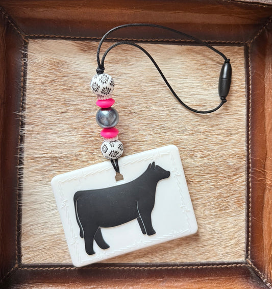 Black Cow Car Pink Aztec Dangle