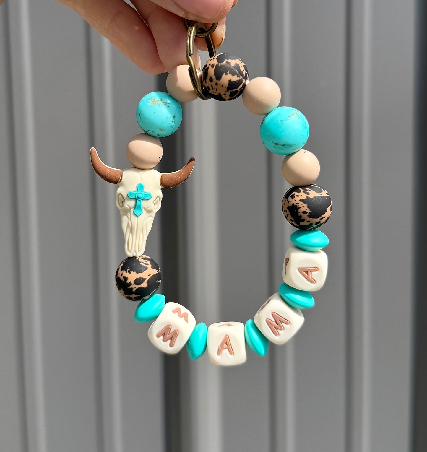 Western Long Horn Cow skull Turquoise Cross Mama Wristlet