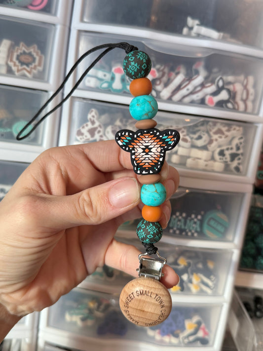 Western Cow Orange Turquoise Pacifier Holder