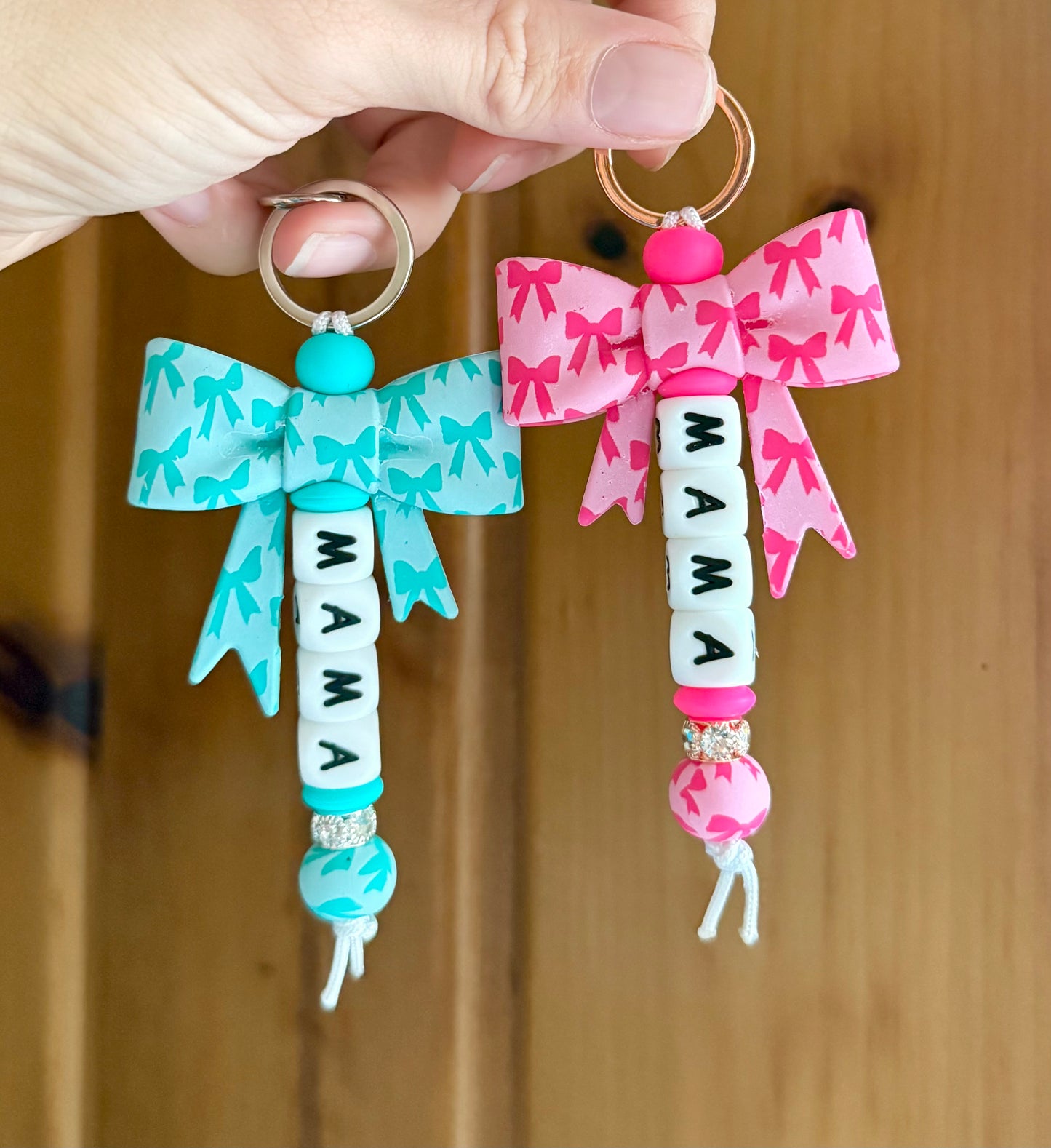 Big Ribbon Bow Pink  Custom Name Keychain
