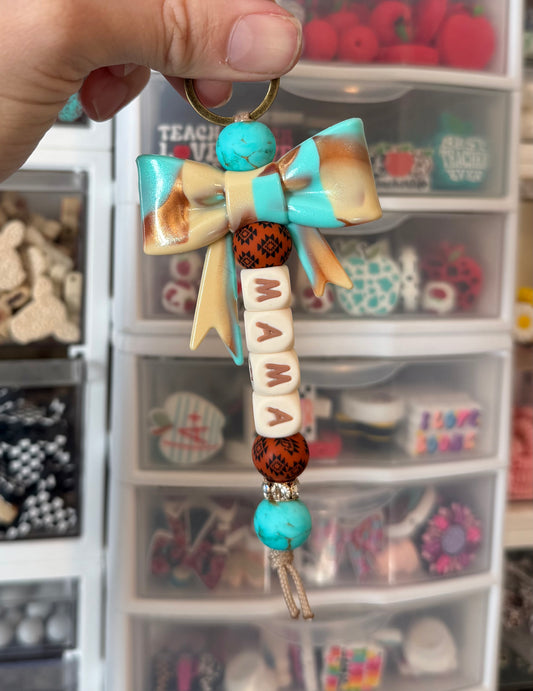 Turquoise Gold Swirl Rust Aztec Custom Name Keychain