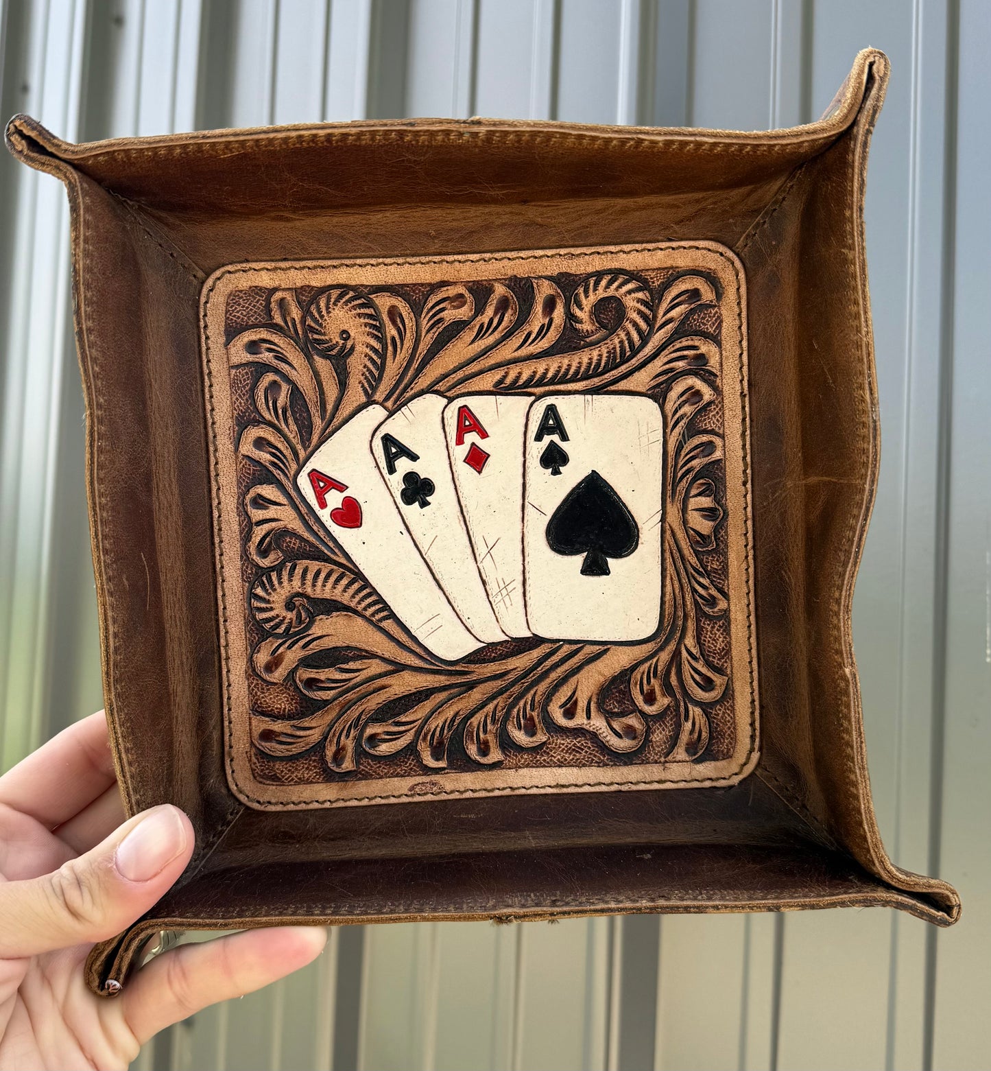 Ace Cards Brown Tooled Genuine Leather Tray