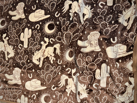 Brown Cowboy Cactus King Size Super Plush Blanket