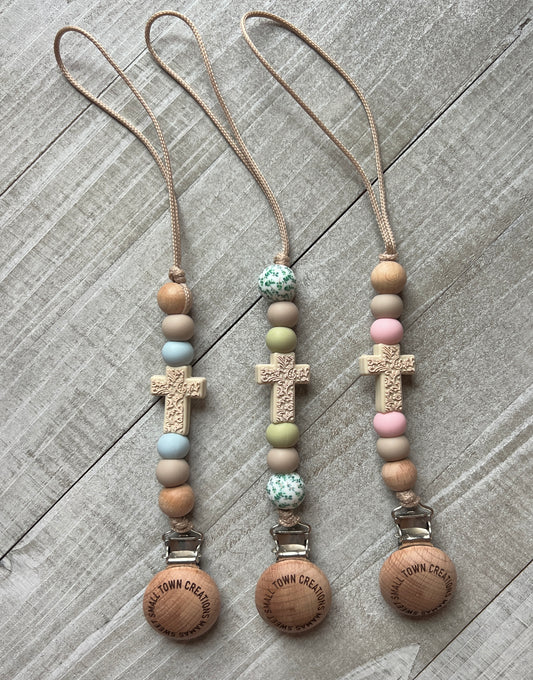 Tooled Cross Pacifier Holders