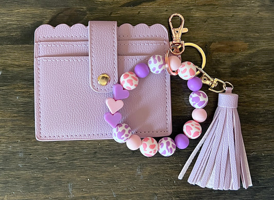 Lavender and Pink Heart Cow Print Wallet Bundle