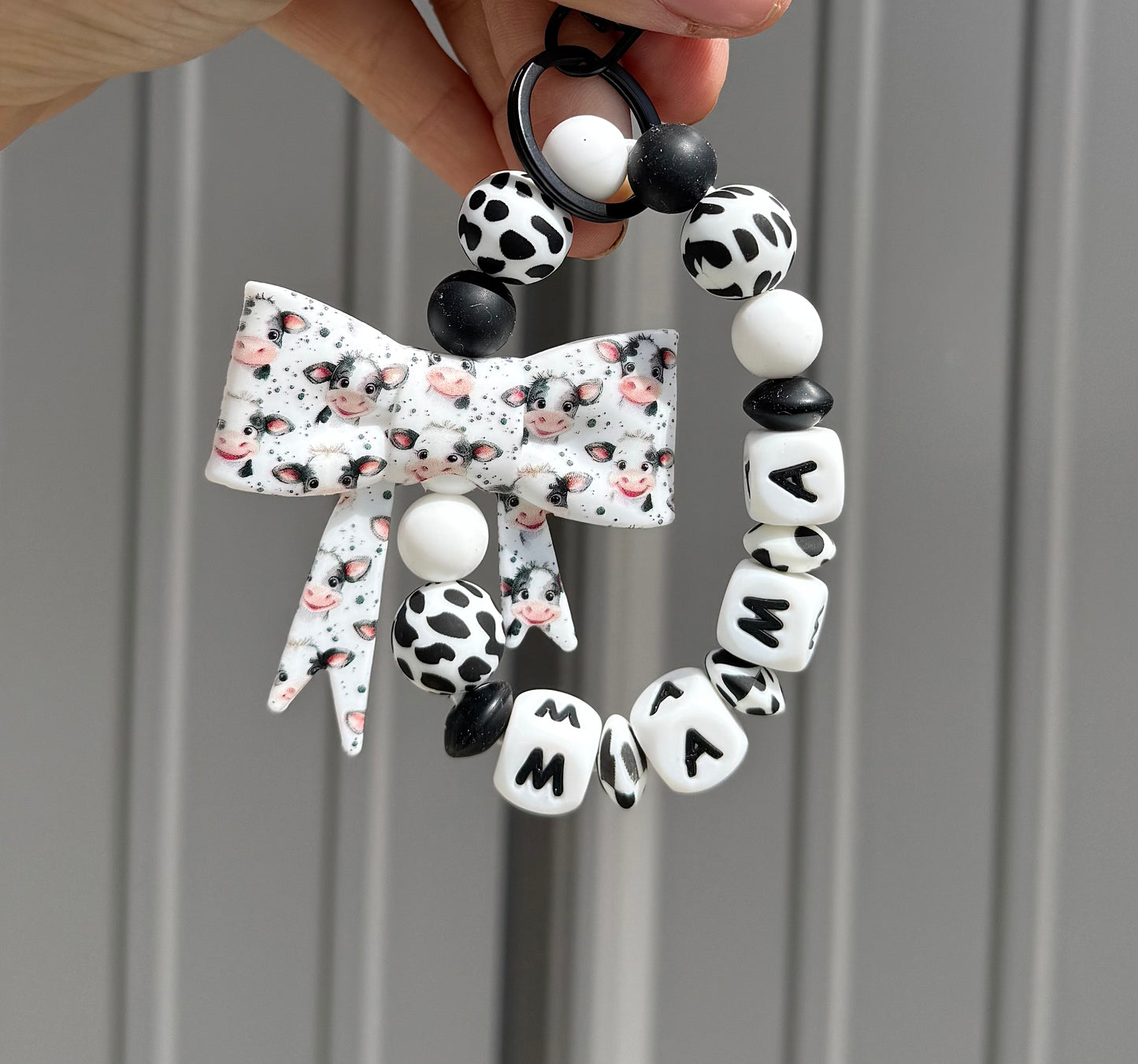 Black & White Cow Bow Mama Wristlet