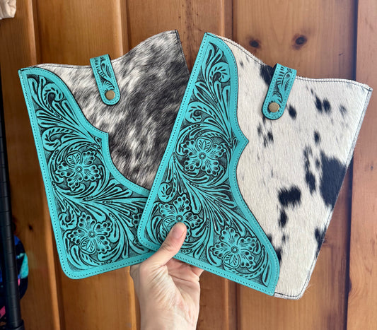 Genuine Tooled Leather and Cowhide IPad Case