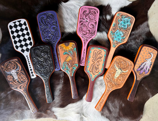 Tooled Leather Hair Brush